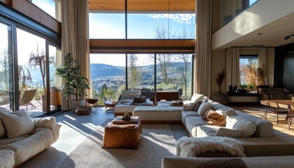 Sticker - Modern Living Room with Mountain Views and Large Windows