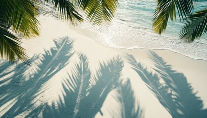 Poster - Palm Tree Shadows Cast on a Sandy Beach by Turquoise Water