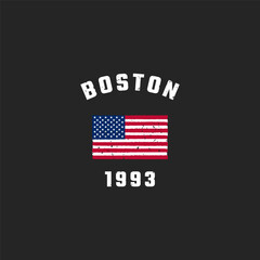 Wall Mural - Boston With America Flag. Urban style wear t shirt design