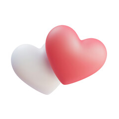 Wall Mural - two red and white hearts 3d render icon isolated on transparent background cutout