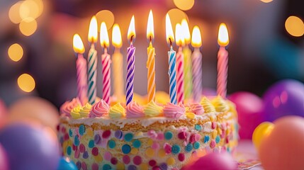 Sticker - A colorful birthday cake with candles surrounded by festive decorations.