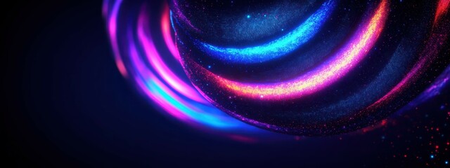 intricate neon swirls, vibrant colors glowing, light trails twisting, abstract cosmic vortex, hypnotic energy spirals, electric flowing ribbons, luminous patterns in darkness