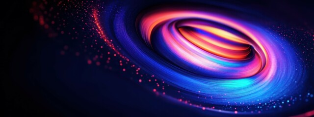 intricate neon swirls, vibrant colors glowing, light trails twisting, abstract cosmic vortex, hypnotic energy spirals, electric flowing ribbons, luminous patterns in darkness