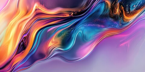 swirling colors, abstract fluid shapes, holographic effect, iridescent hues, vibrant, translucent, flowing forms, colorful gradients, digital art, psychedelic patterns, energy waves