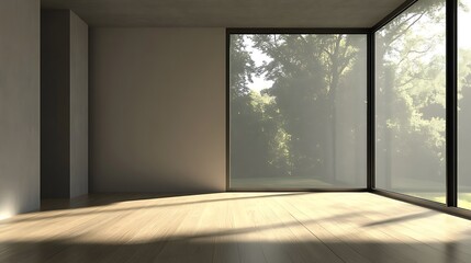 Poster - Empty Room with Large Window and Wooden Floor