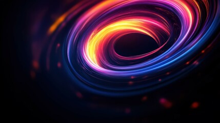 intricate neon swirls, vibrant colors glowing, light trails twisting, abstract cosmic vortex, hypnotic energy spirals, electric flowing ribbons, luminous patterns in darkness