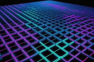 Abstract grid pattern with glowing neon lines in blue, pink, and green.