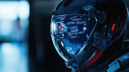 Wall Mural - a futuristic astronaut helmet displaying digital information and a sleek design.