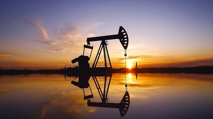 Sticker - Silhouetted Oil Pump at Sunset