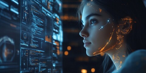 engineer technician and female programmer analyzing data coding and controlling robotic machinery systems for manufacturing innovation and automation