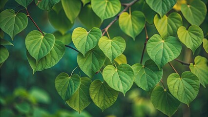 Wall Mural - Green heart-shaped leaves create a lush background.