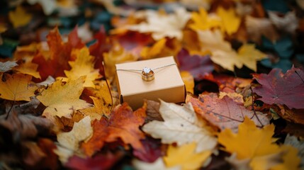 Wall Mural - Autumn Leaves and Wooden Box