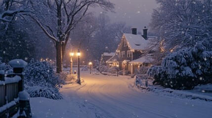 Canvas Print - Snowy Christmas Eve Street