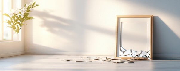 Canvas Print - Broken Mirror in a Room with Sunlight.