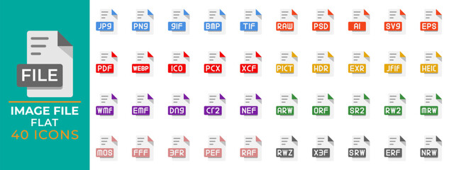 Set document format image flat icons, extension, format file type symbol icon. vector illustration.