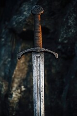 Canvas Print - Sword on Rock Close Up,