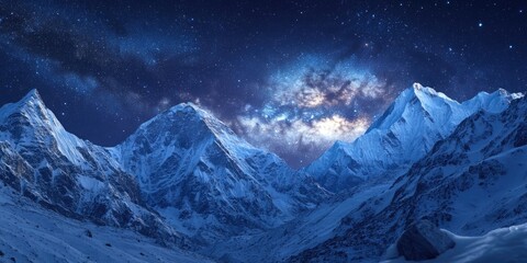 Wall Mural - Snowy Mountain Galaxy View