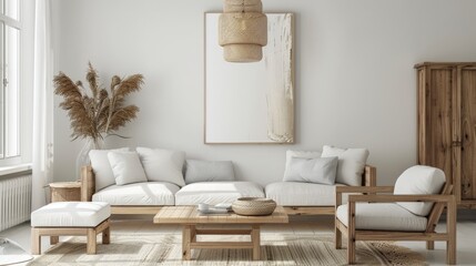 Sticker - Wooden furniture against white wall art