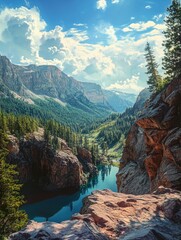 Canvas Print - Mountain Valley with Lake