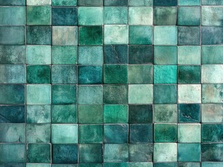 Canvas Print - Green Tiled Wall Close Up