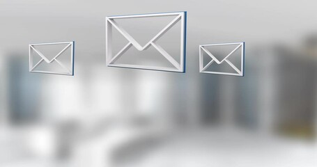 Poster - Animating email icons over blurred office background