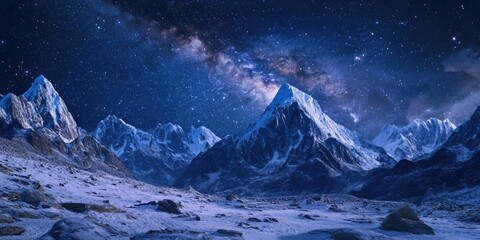 Wall Mural - Snowy Mountain Range Night