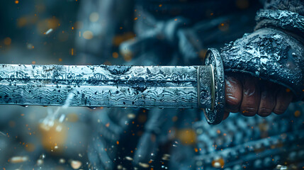 Closeup of a Steel Sword with Wavy Pattern - Illustration