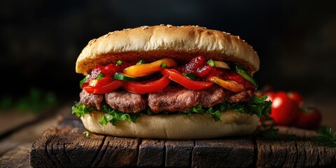 Wall Mural - Hamburger with toppings