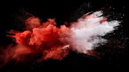 Wall Mural - red and white explosion of dust and debris. The red and white colors are vibrant and eye-catching, creating a sense of energy and excitement. The image is dynamic and full of movement, as the dust