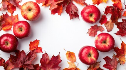 Wall Mural - Apples and Leaves Heart Arrangement