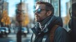 © AdorStudios - portrait shot of relaxed adult male standing against mirror reflecting street casual lifestyle natural confidence in outdoor urban setting stylish and calm city environment