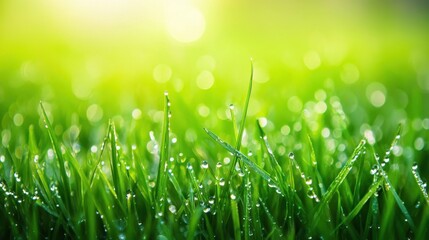 Wall Mural - A field of grass with dew drops on the grass