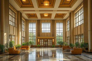 Art Deco interior with big ceilings and windows