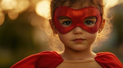 Wall Mural - A young girl wearing a superhero mask and cape, embodying strength and imagination.