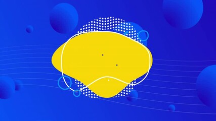 Sticker - Yellow abstract shape with dots and lines animating over blue background with circles