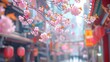 © BonzEarthsnapper - A vibrant scene of travelers exploring a vibrant city with cherry blossoms or springtime decorations, featuring a clean background and plenty of copy space for urban travel content.