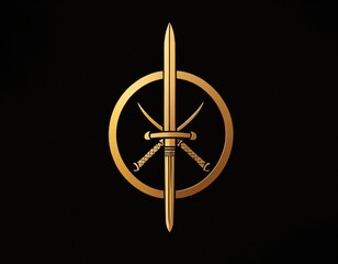 Katana silhouette logo design.  icon in black and gold color. Ai generated images