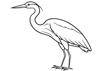 heron line art, heron bird vector illustration, heron bird outline icon
