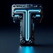 © Image or video art - Futuristic neon blue letter T, glowing on a dark background.
