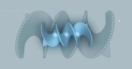 Wall Mural - dna strand animation with blue waves and dots on light background