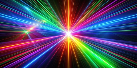 Multicolored bright laser rays on black background, cosmic abstract pattern, laser, rays, motion, flashing, bright