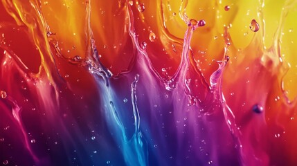 Wall Mural - Vibrant abstract background with a blend of colorful splashes in shades of yellow, orange, red, purple, and blue, creating a dynamic artistic effect.