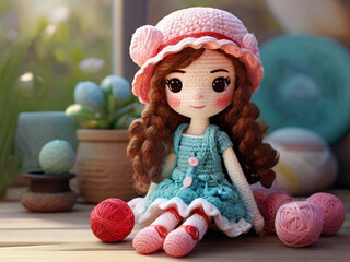 cute doll in a pink hat