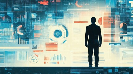 Businessman Facing Digital Data