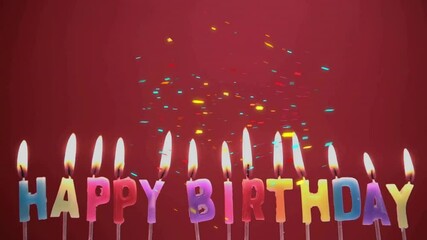 Canvas Print - Happy Birthday candles with colorful confetti animation over red background