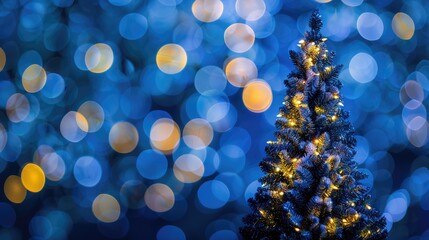 Wall Mural - Bokeh lights on nighttime Christmas party tree for abstract backdrop.