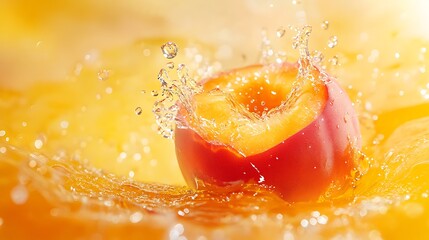 Wall Mural - Peach Splash in Orange Juice   Closeup of Fresh Fruit in Liquid