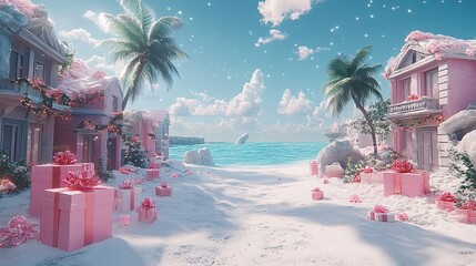 Virtual 3D paradise with digital gift boxes, capturing the essence of Cyber Monday shopping excitement.