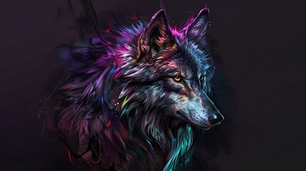 Wall Mural - A vibrant, artistic depiction of a wolf, showcasing colorful fur and intricate details.