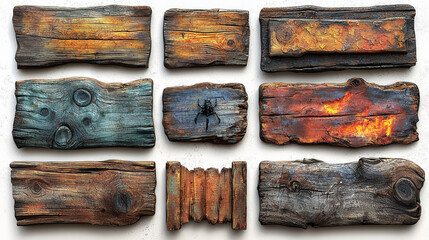 Poster - Rustic wooden planks with various colors and textures.